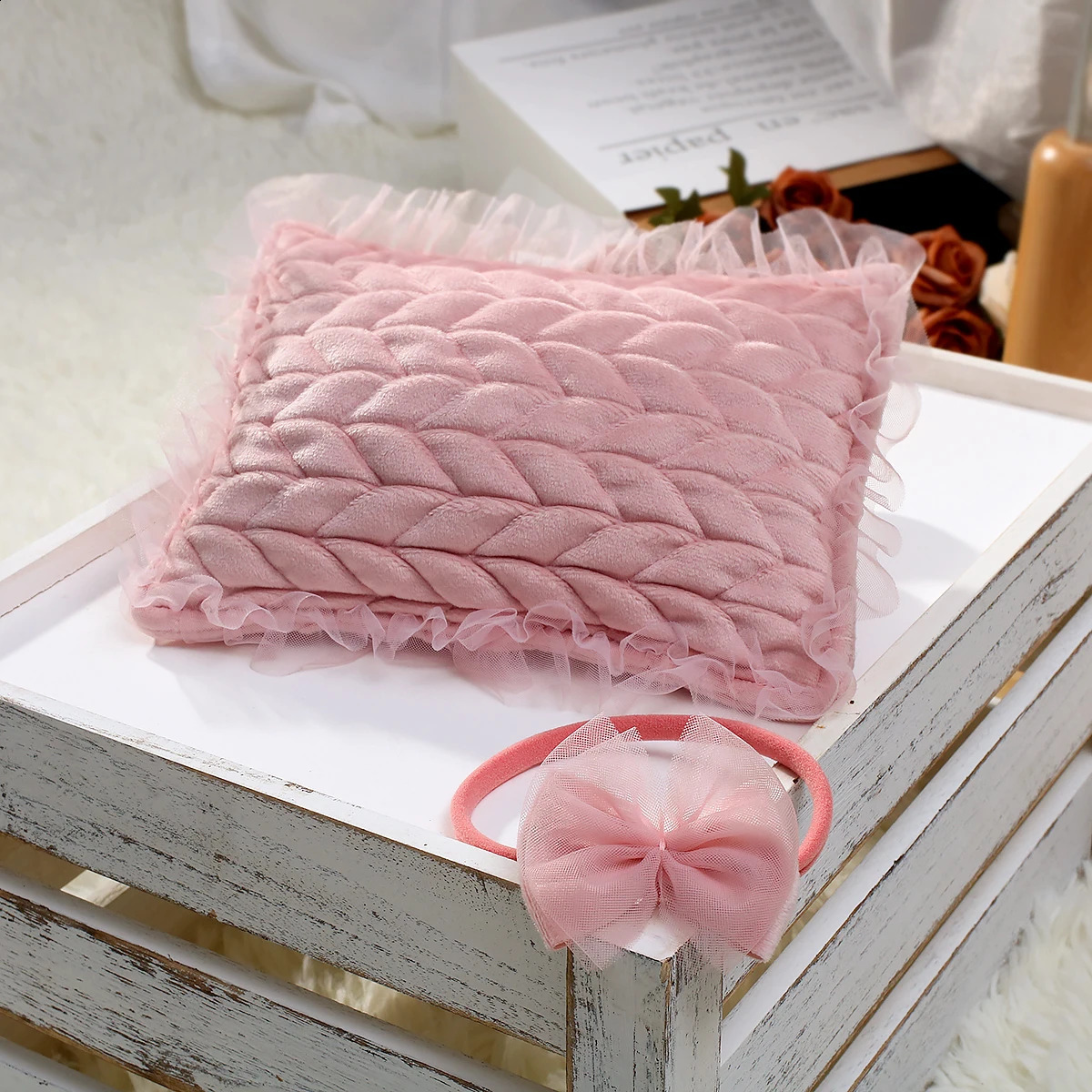 Ylsteed born Po Props Infant Shooting Posing Pillow with Bow Headband Baby Girl Pography Accessories 250920 - view 5