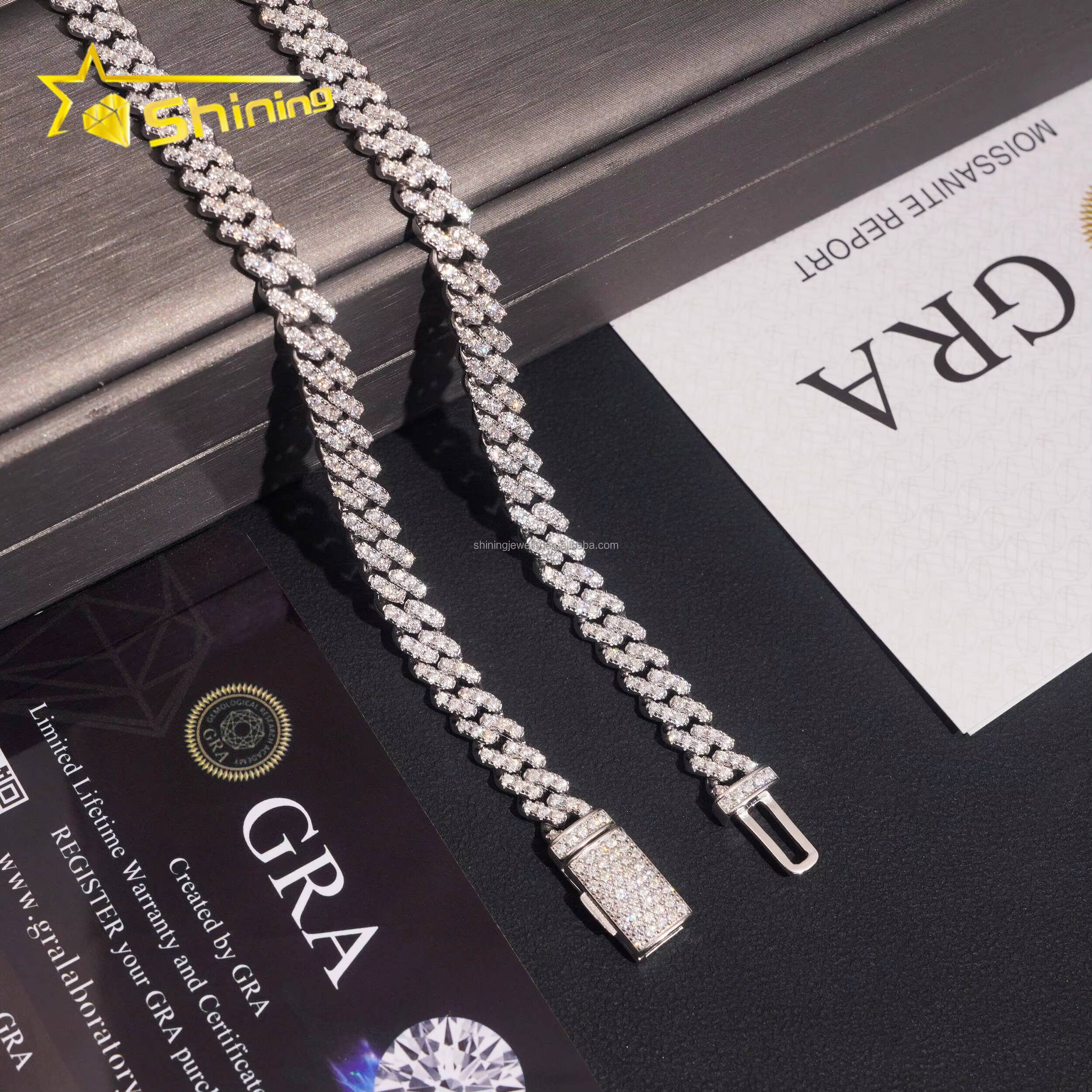 Bulk Stock Wholesale Price GRA Certificate S925 6mm One Row Stone Iced Out VVS Moissanite Miami Cuban Link Chain Bracelet