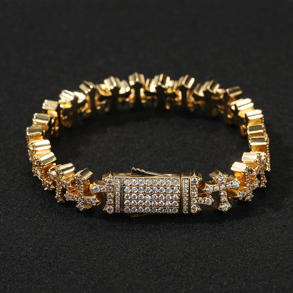 Hip Hop Copper Inlaid Zircon 11.5MM Cross Light Versatile Personality Unisex Bracelet Jewelry - view 5