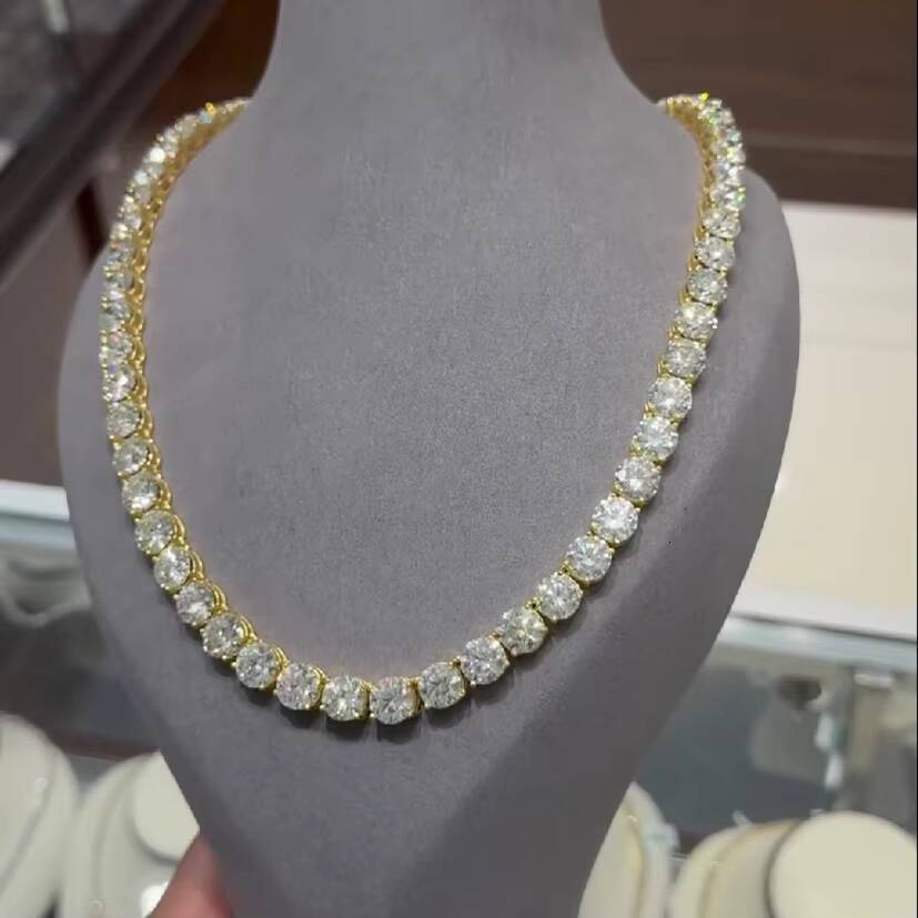 Hiphop Moissanite Chain 925 Silver Yellow Gold Plated Round Brilliant Cut 8mm VVS Moissanite Tennis Chain