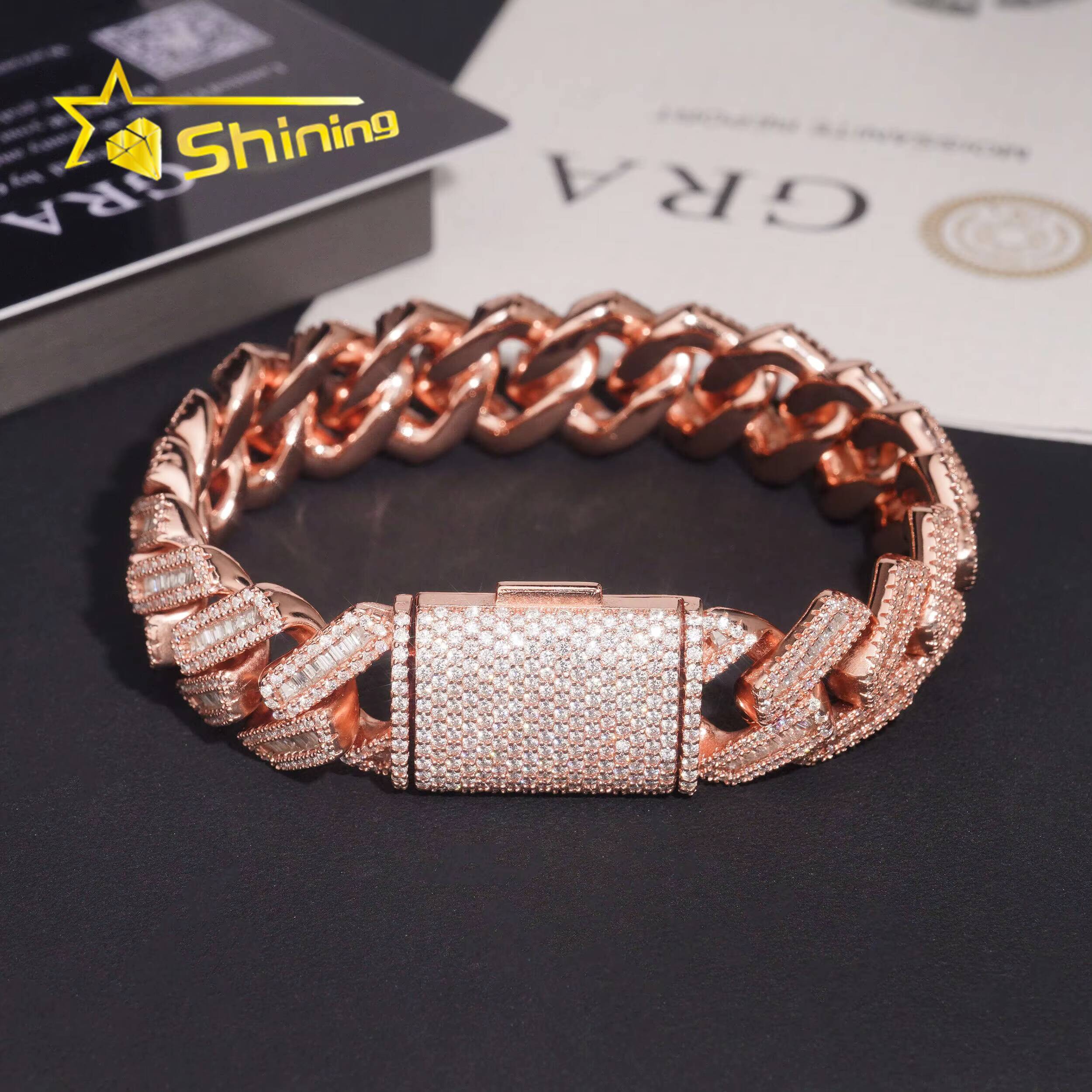Pass Diamond Tester Hip Hop Jewelry 18mm Solid 925 Silver Box Clasp Iced Out Men Necklace VVS Moissanite Cuban Bracelet