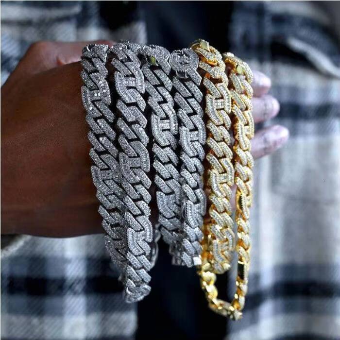 Hiphop Jewelry Cuban Link Chain Men Necklace 925 Silver Baguette Diamond Iced Out VVS Moissanite Cuban Chain