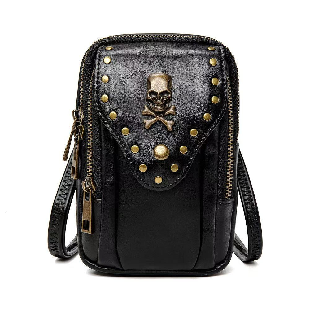 New European and American punk shoulder crossbody spice girls bag bag PU leather retro round motorcycle bag personalized sports mini waist bag designe