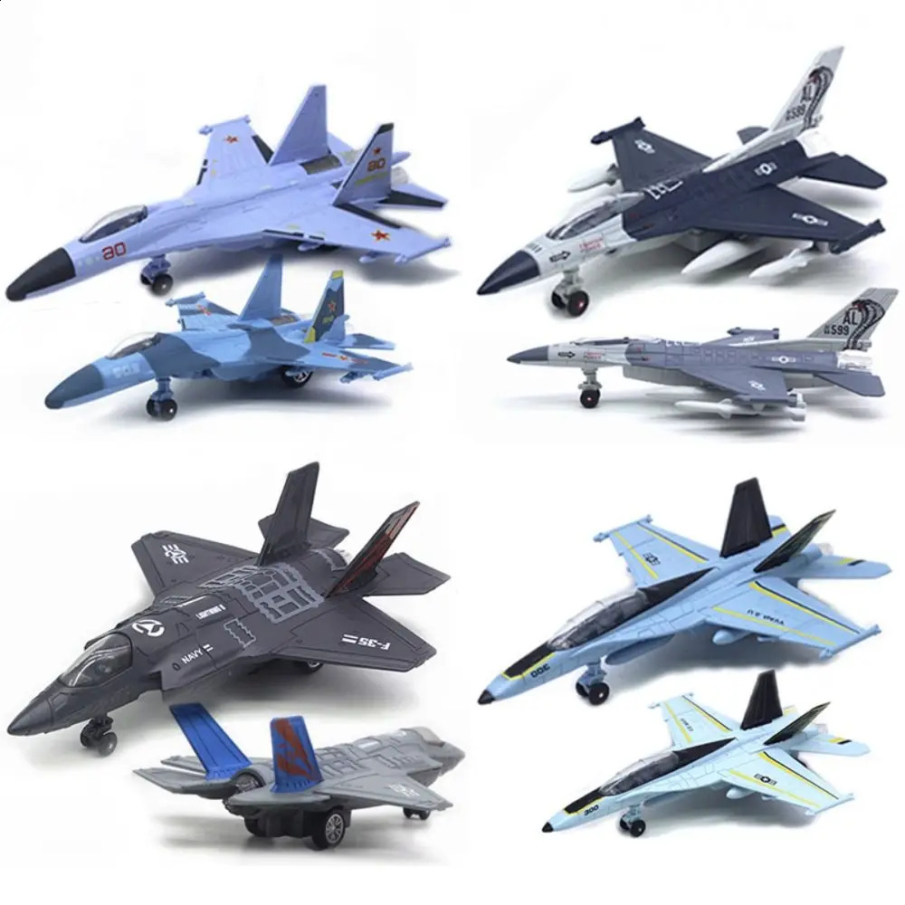 Diecast Fighter Aircraft Toy Pullback Go F16 F22 F35 Aviao Plane Model Simulation with Light Sound Jet Plane Toy Kids Toy 250920