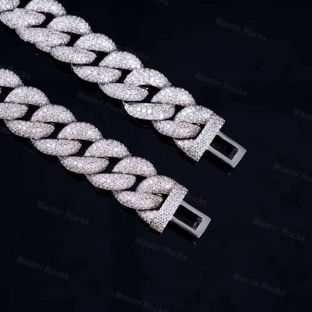 Moissanite Chain 925 Sterling Silver Moissanite Cuban Bracelet Gold Plated 16mm Iced Out Moissanite Cuban Chain