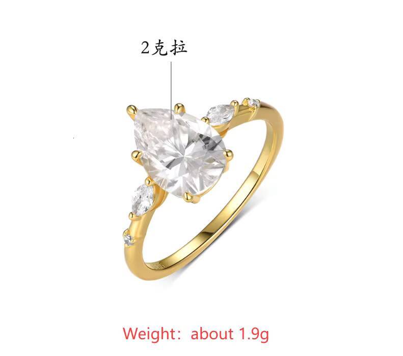 Wholesale 18K Gold Plated Anti Tarnish Jewelry Fashion Flower Petals Designer 925 Silver 2CT Pear Cut VVS1 GRA Moissanite Rings