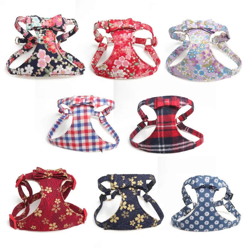 2025 new Dog Leash Set Bow, No Pull Adjustable Step-in Puppy Harness with Breathable Mesh Padded Vest for Small Medium Dogs, Multiple Patterns to Choo