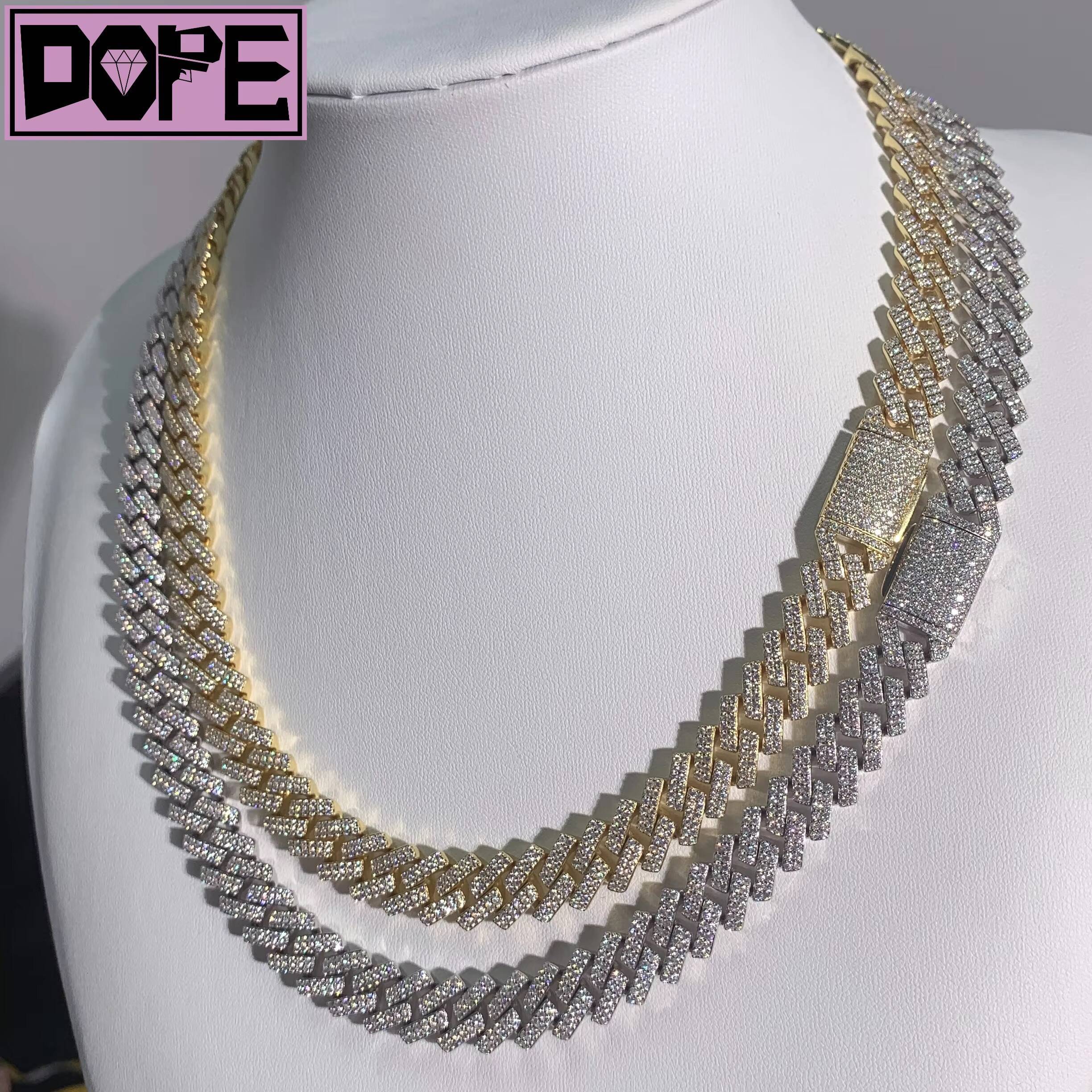 Size12mm Cuban Chain 925 Sterling Silver Iced Out VVS Diamond Moissanite Cuban Chain