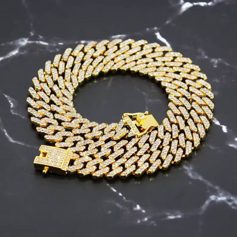 Hiphop Moissanite Chain 12mm Cuban Link 925 Silver Sparkling VVS Iced Out Moissanite Cuban Chain