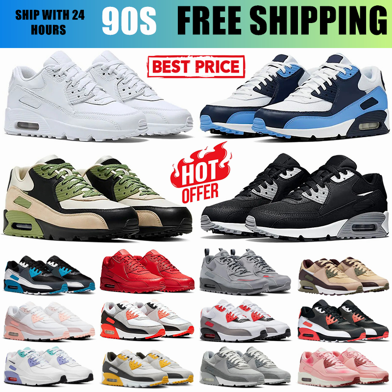 90 designer shoes 90s Mens shoes Running Shoes Triple Black Mesh Leather White Yellow Grey Moss Green Volt Obsidain Desert Camo Wolf Navy sneakers