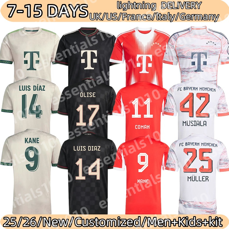 25/26 New bayerns FC Muller #25 Coman #11 Luis Diaz #14 Soccer Jerseys de Ligt #4 J. Palhinha #16 KANE #9 Davies #19 bayernmunich 2025 football Shirt Men Kids kit