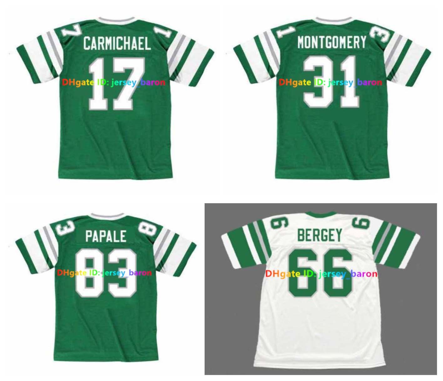 RON JAWORSKI VINCE PAPALE Throwback Football Jerseys BILL BERGEY WILBERT MONTGOMERY HAROLD CARMICHAEL MIKE QUICK JOHN SPAGNOLA EDWARDS Green White Size S-4XL