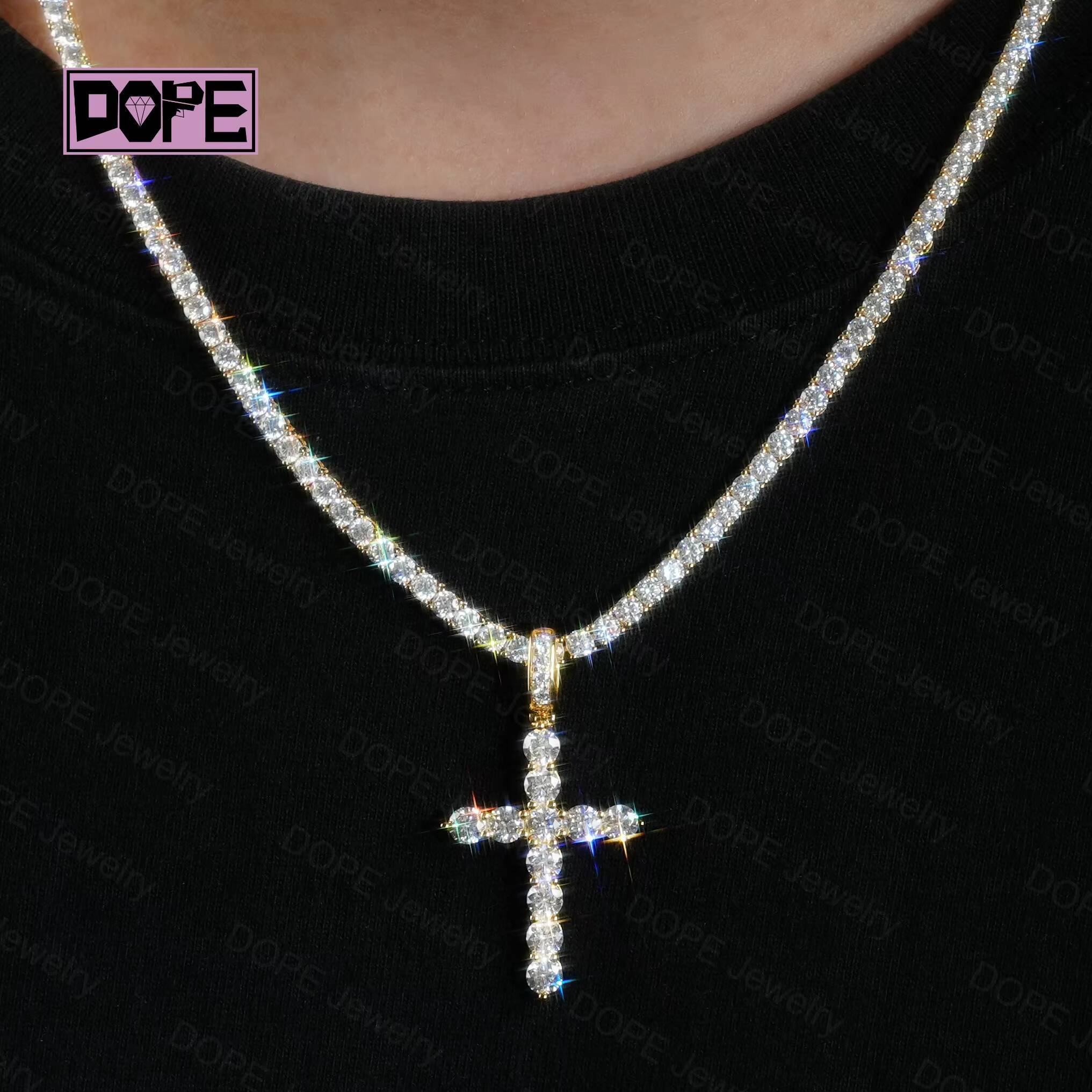 SizeCross Pendant 925 Silver 18k Gold Filled Hip Hop Tennis Cross Charm Round Cut Religious Moissanite Pendant