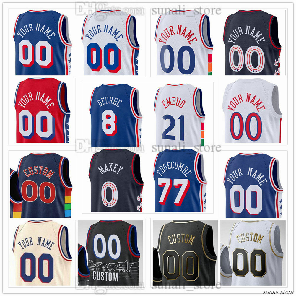 Men's XS-6XL Basketball Jerseys 8 George 21 Embiid Tyrese 0 Maxey 3 Iverson Kelly 9 Oubre Jr. Kyle 7 Lowry Eric 23 Gordon Jared 20 McCain VJ 77 Edgecombe Printed Women Youth