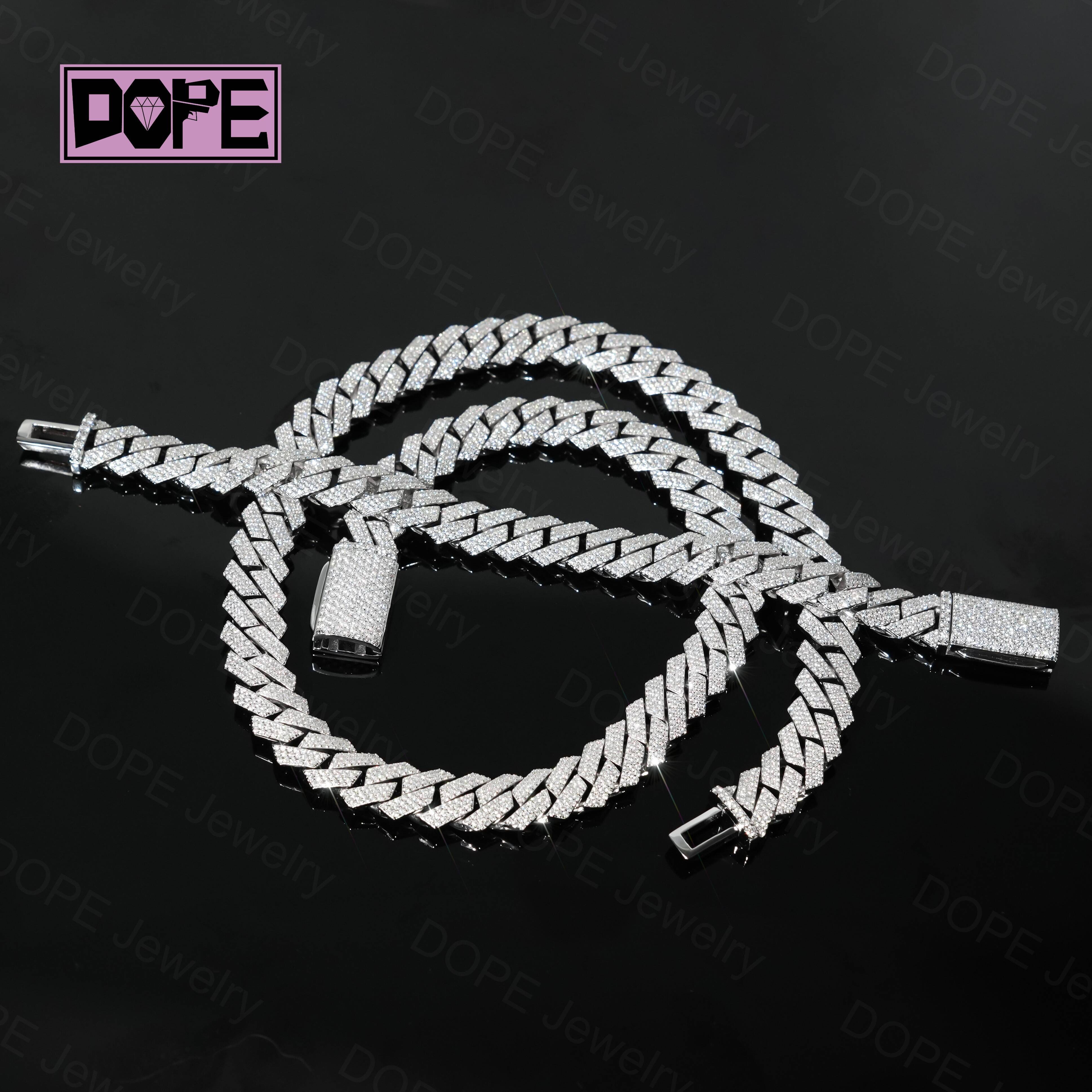13mm Cuban Link Chain 925 Sliver Vvs Iced Out Hip Hop Necklace Moissanite Cuban Chain for Men