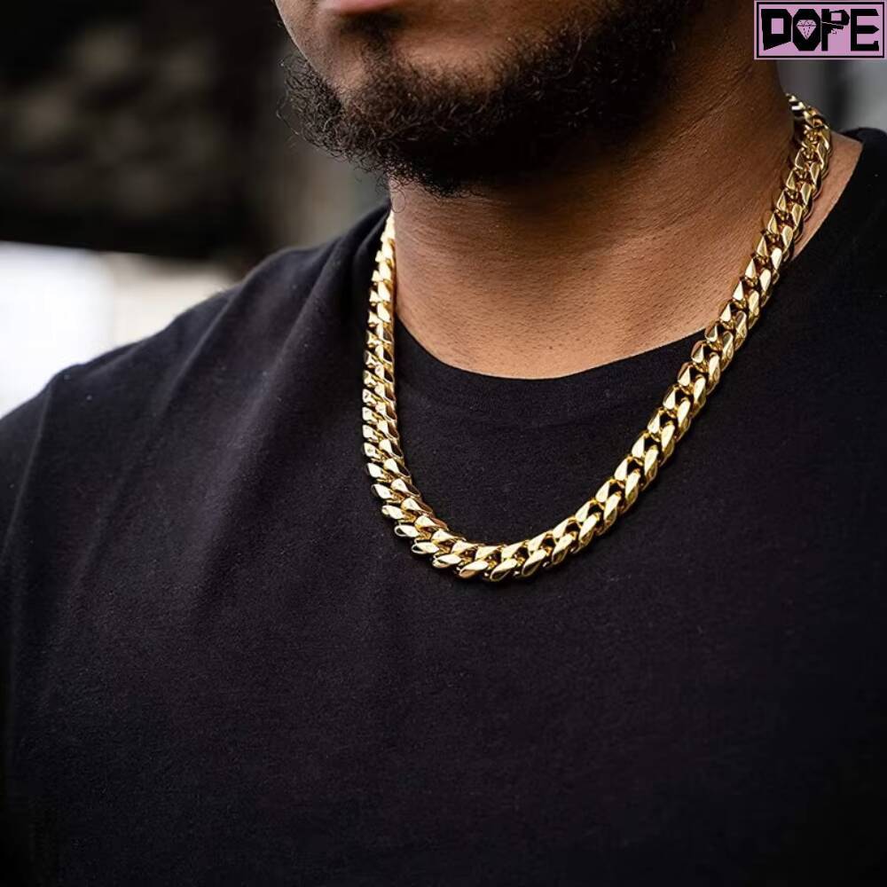 FaMoissaniteory Heavy 16mm Cuban Link Chain Miami Plain Hip Hop Necklace 14K 18K Gold Plating Cuban Chain