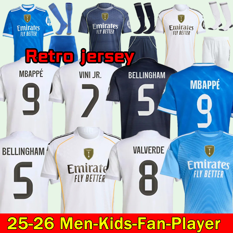 NEW 25 26 MBAPPE RMFC Retro Soccer Jerseys FANS Player BELLINGHAM VINI JR MODRIC RONALDO Reals Footballs Shirt kids kit ENDRICCK Arda Guler CAMAVINGA