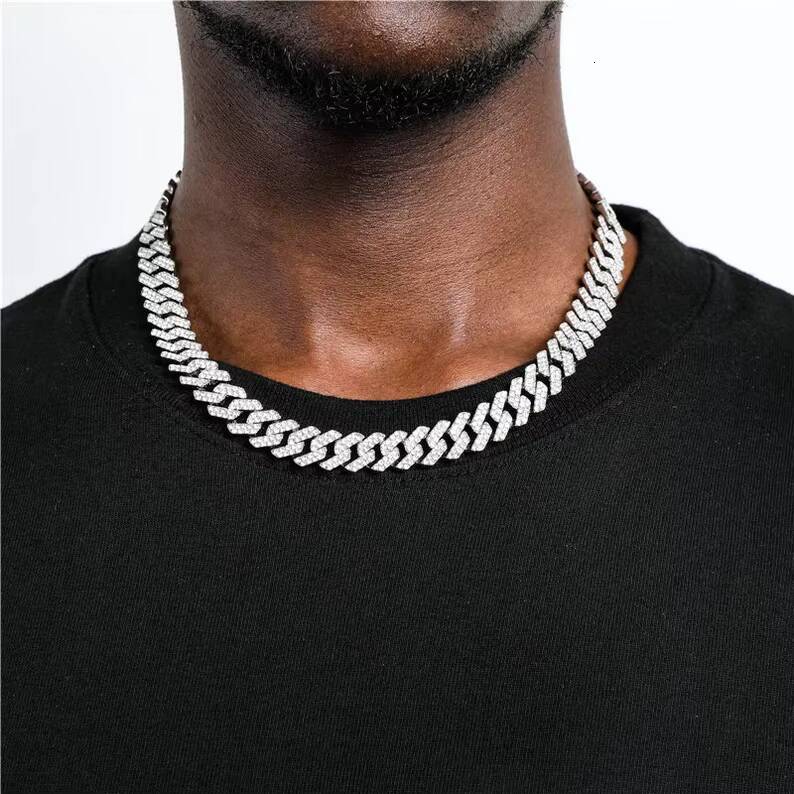 14mm 2 Rows Cuban Link Chain 925 Silver Hiphop Men Necklace Vvs Iced Out Moissanite Cuban Chain