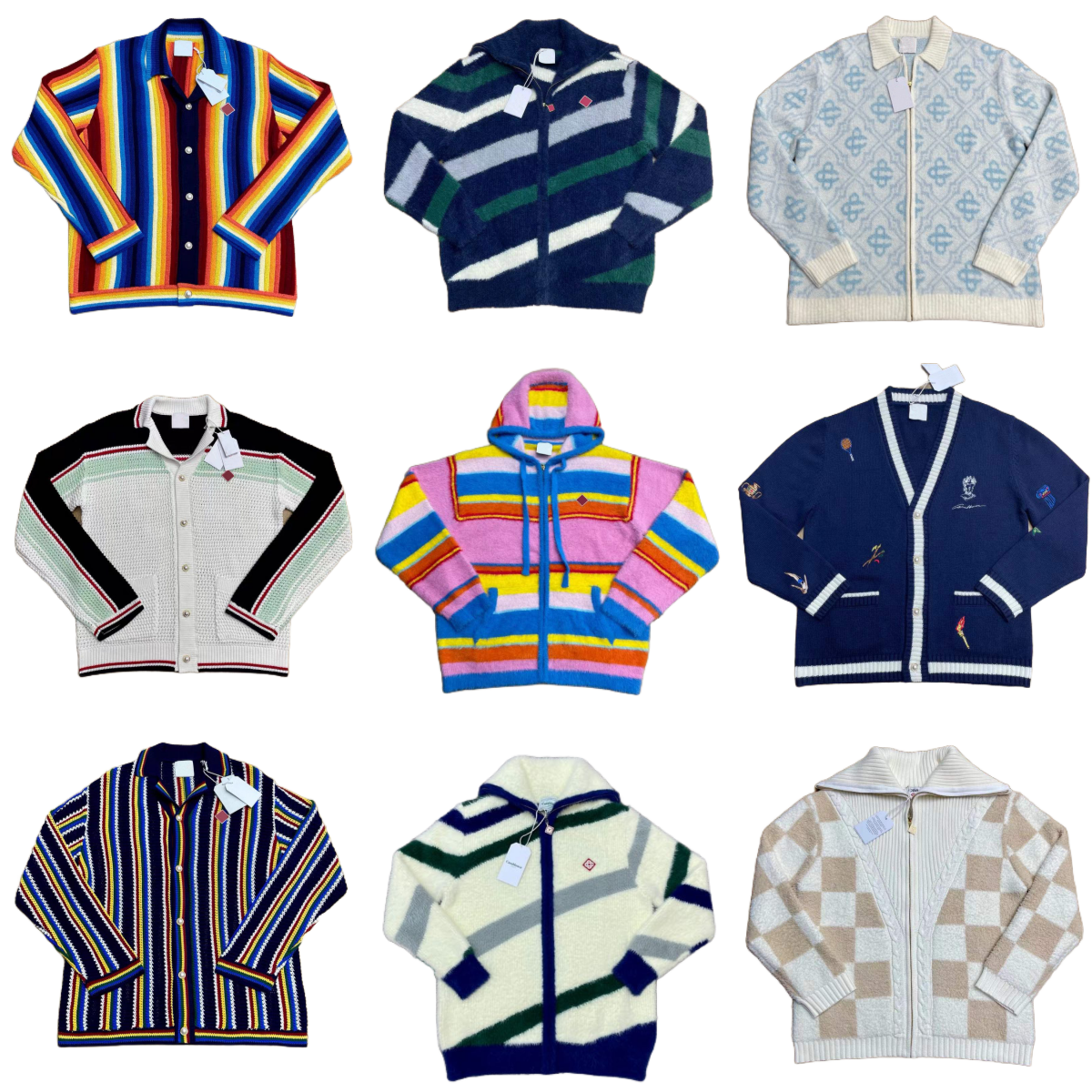 25aw Casabalnc New Trendy Man and Women Designer Color-Striped Casual Wool Knit Pocket Outerwear Mink Fleece Loose-Fit Hooded Sweatshirt Zip-Up Knit Cardigan Sweater