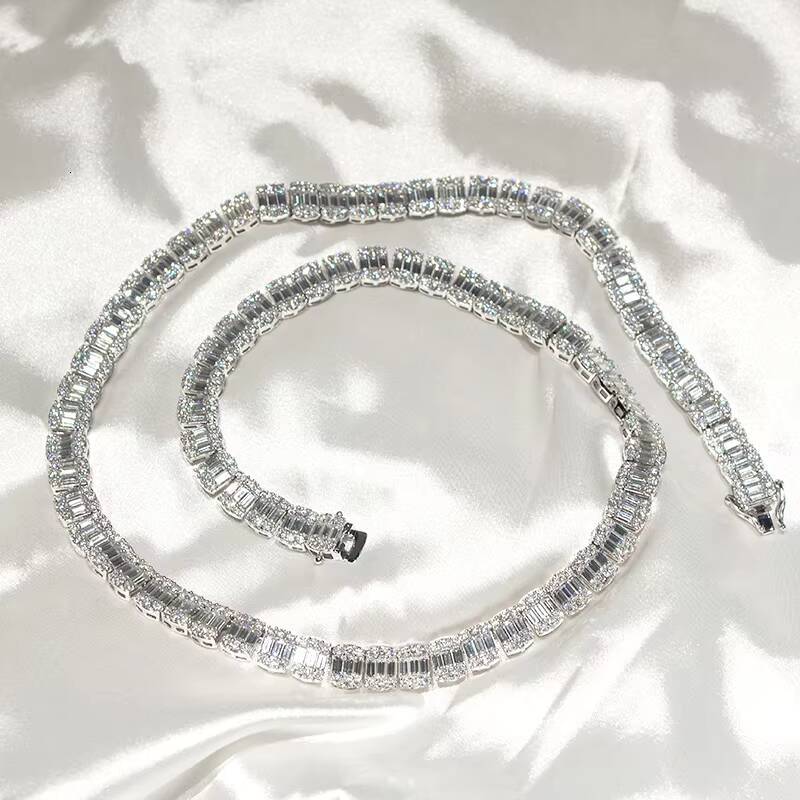 Hot Sale VVS Moissanite Jewelry Baguette Cut 925 Fine Silver 9mm Diamond Tennis Necklace for Men and Women