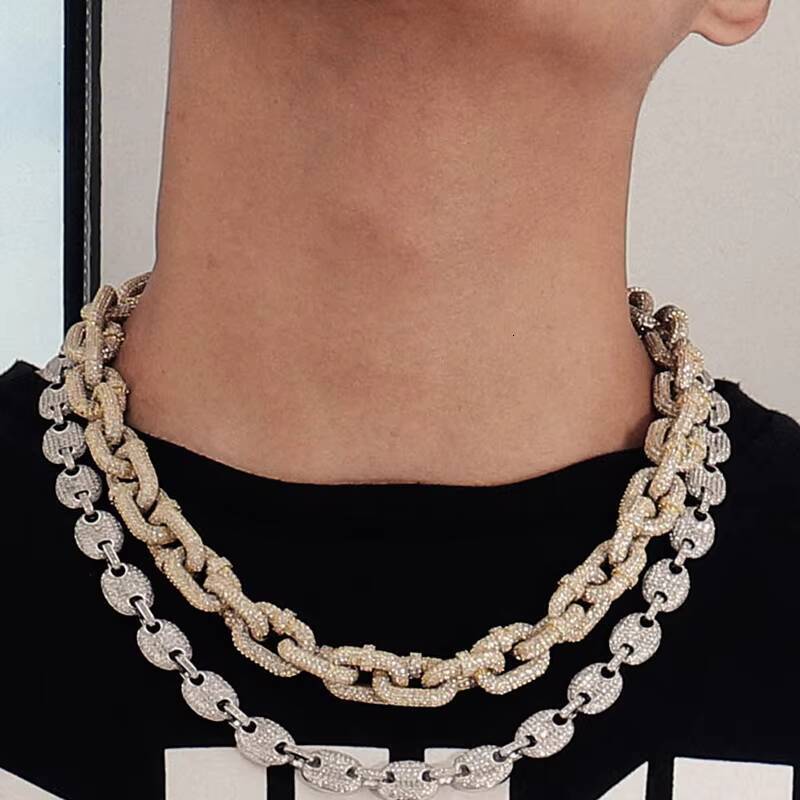 Punk Miami Cuban Choker Necklace for Men Gold Plated Thick Chain Moissanite Hip Hop Big Chunky Statement Collar for Anniversaries