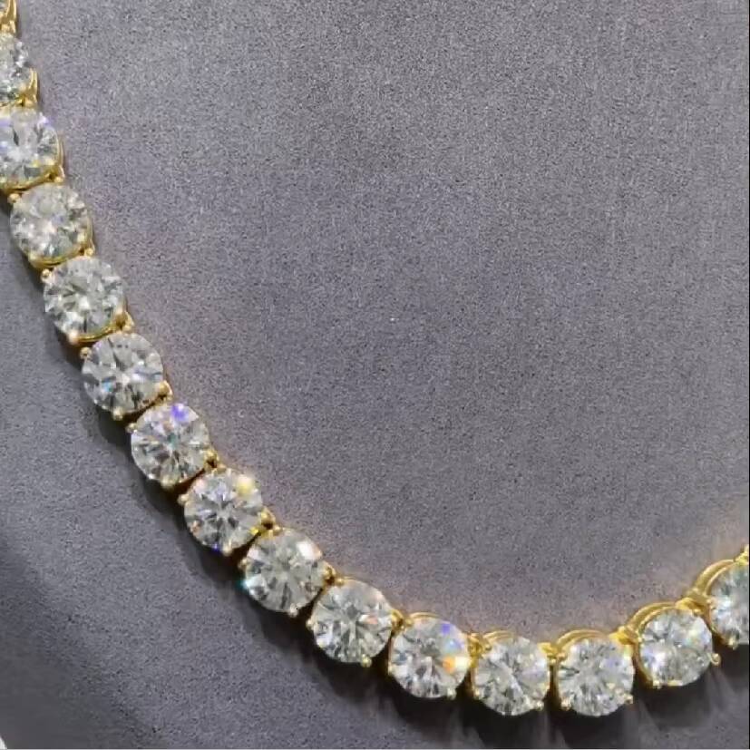 Hiphop Moissanite Chain 925 Silver Yellow Gold Plated Round Brilliant Cut 8mm VVS Moissanite Tennis Chain