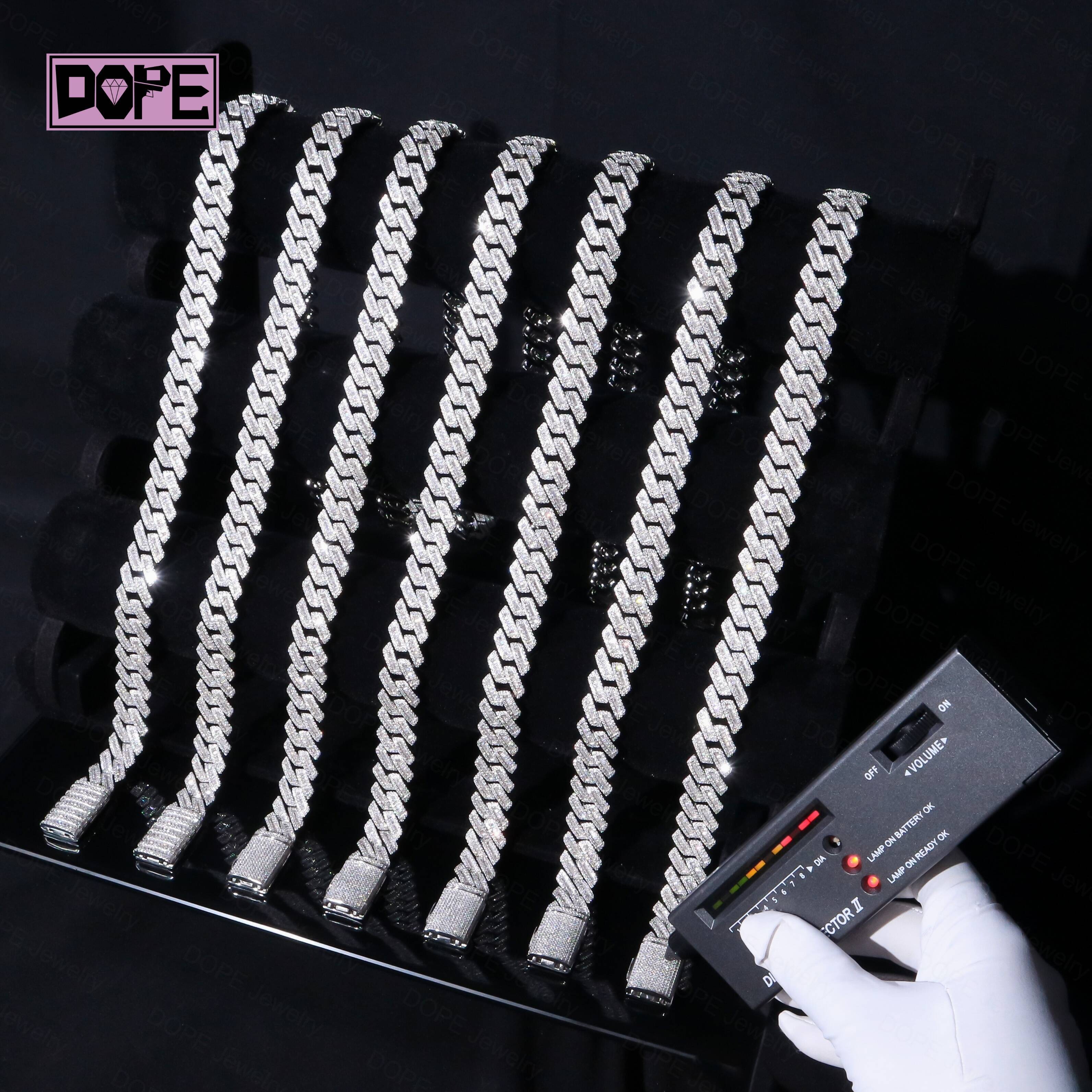 Pass Diamond Tester 15mm Moissanite Chain 925 Silver Inner Baguette Cut Mens Iced Out VVS Moissanite Cuban Chain