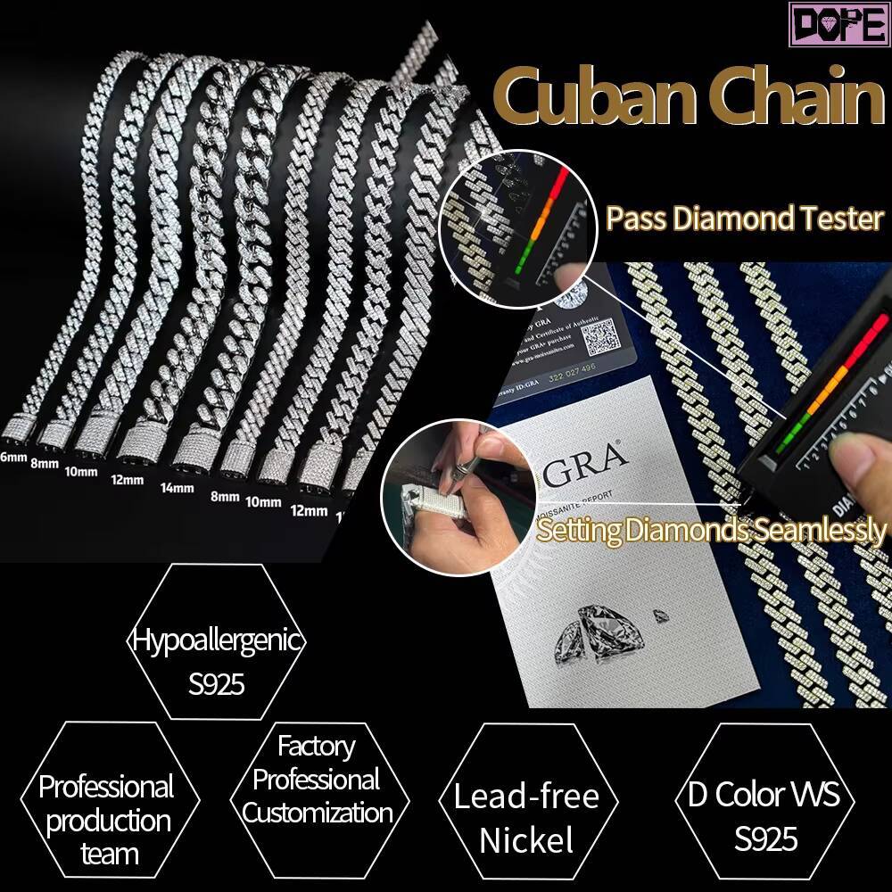 16MM Hip Hop Iced Out Cuban Link Chain Men Necklace 925 Silver VVS Miami Moissanite Cuban Chain