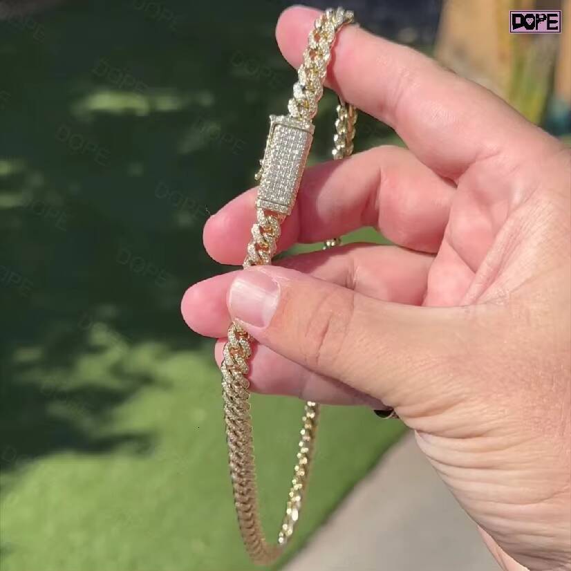 Iced Out Moissanite Cuban Necklace 925 Silver 8mm Gold Plated Dope Hiphop Jewelry Cuban Link Chain