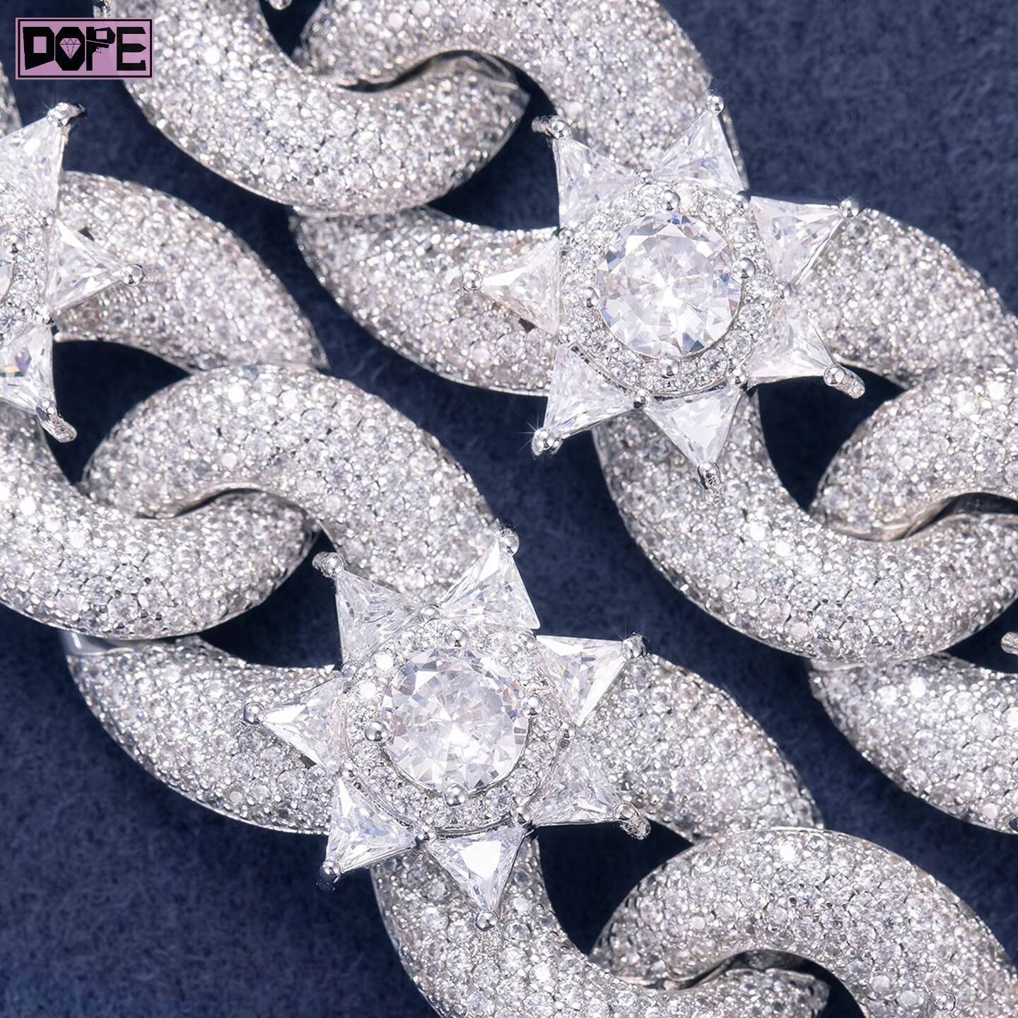 Luxury 20mm Cuban Chain Iced Out Star Charms 925 Silver Unique Design VVS Moissanite Cuban Link Chain