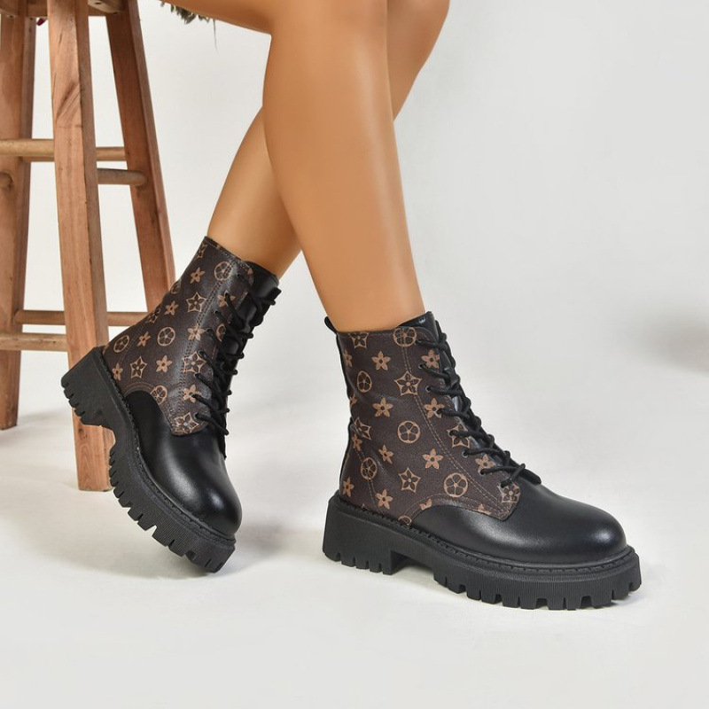 Free Shipping Autumn New Design Arrival Thick Bottom Large 35-42 Fashion Print Women's Boots Light Luxury Versatile Thick High Heels Short Boots
