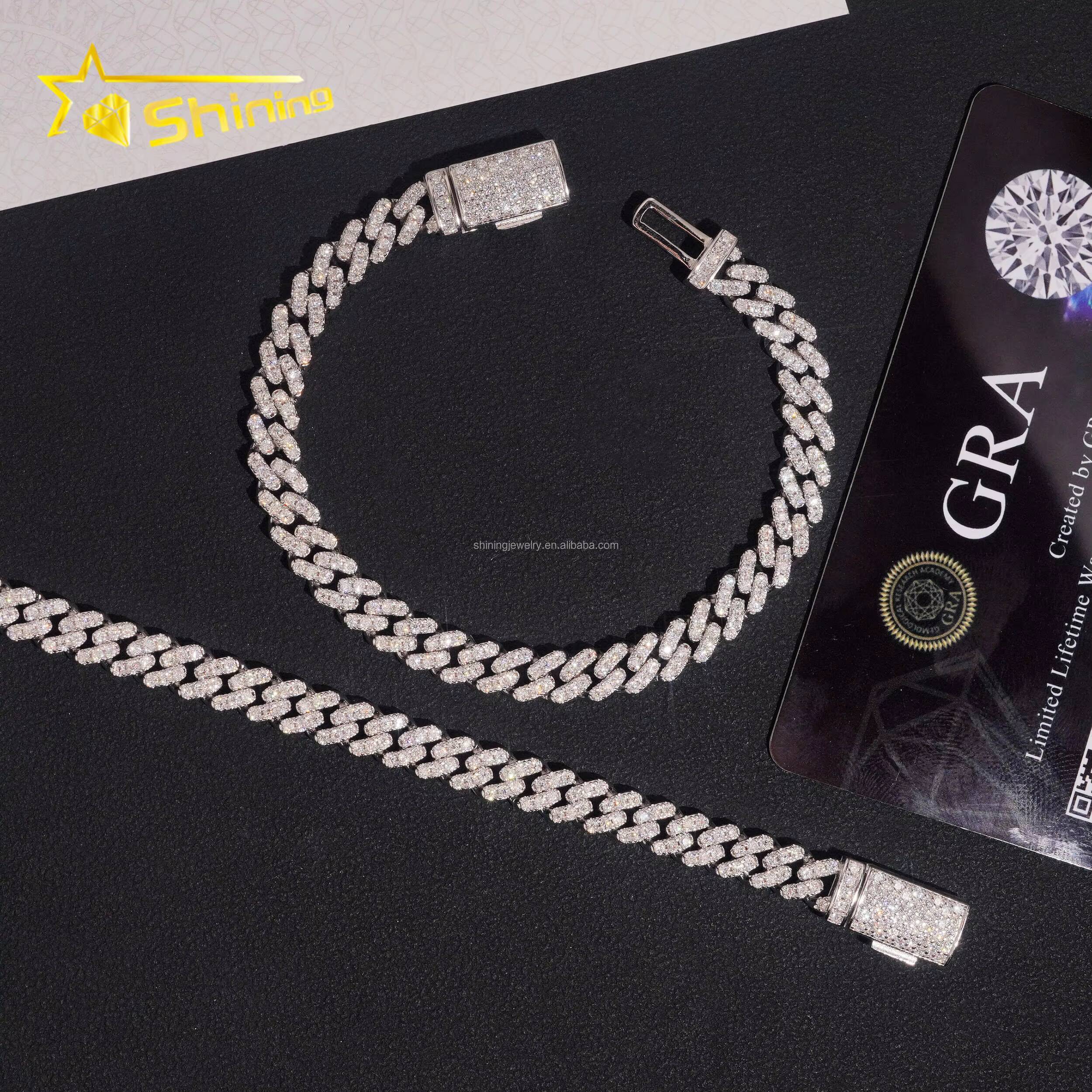 Bulk Stock Wholesale Price GRA Certificate S925 6mm One Row Stone Iced Out VVS Moissanite Miami Cuban Link Chain Bracelet