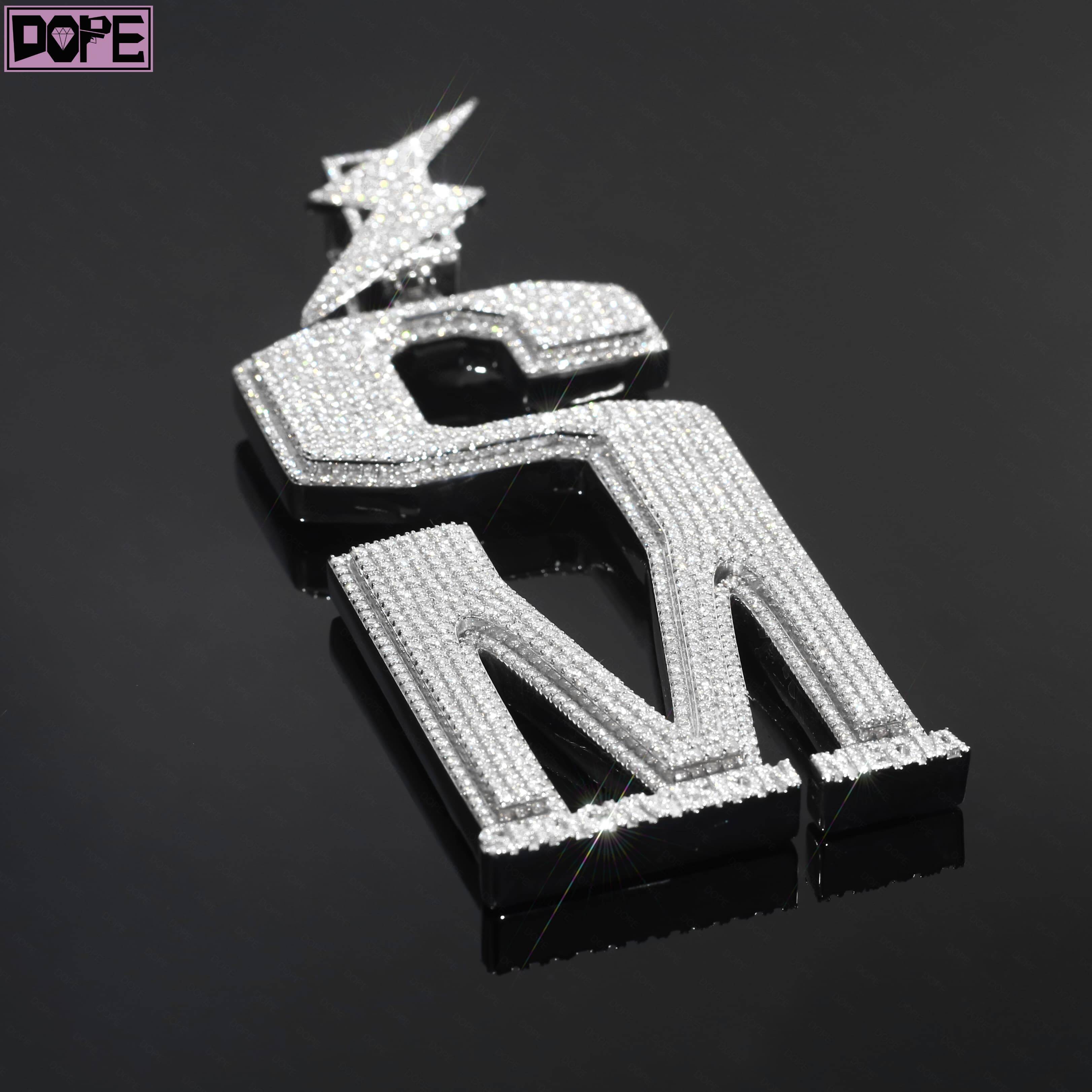 Hiphop Moissanite Jewelry VVS 925 Silver Vertical Initials Charm Iced Out Customized Trend Moissanite Pendant