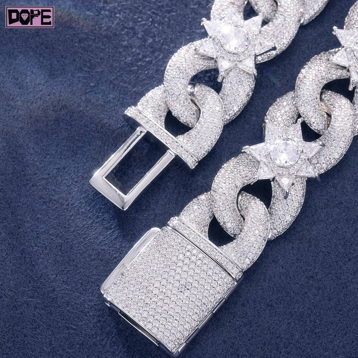 Luxury 20mm Cuban Chain Iced Out Star Charms 925 Silver Unique Design VVS Moissanite Cuban Link Chain