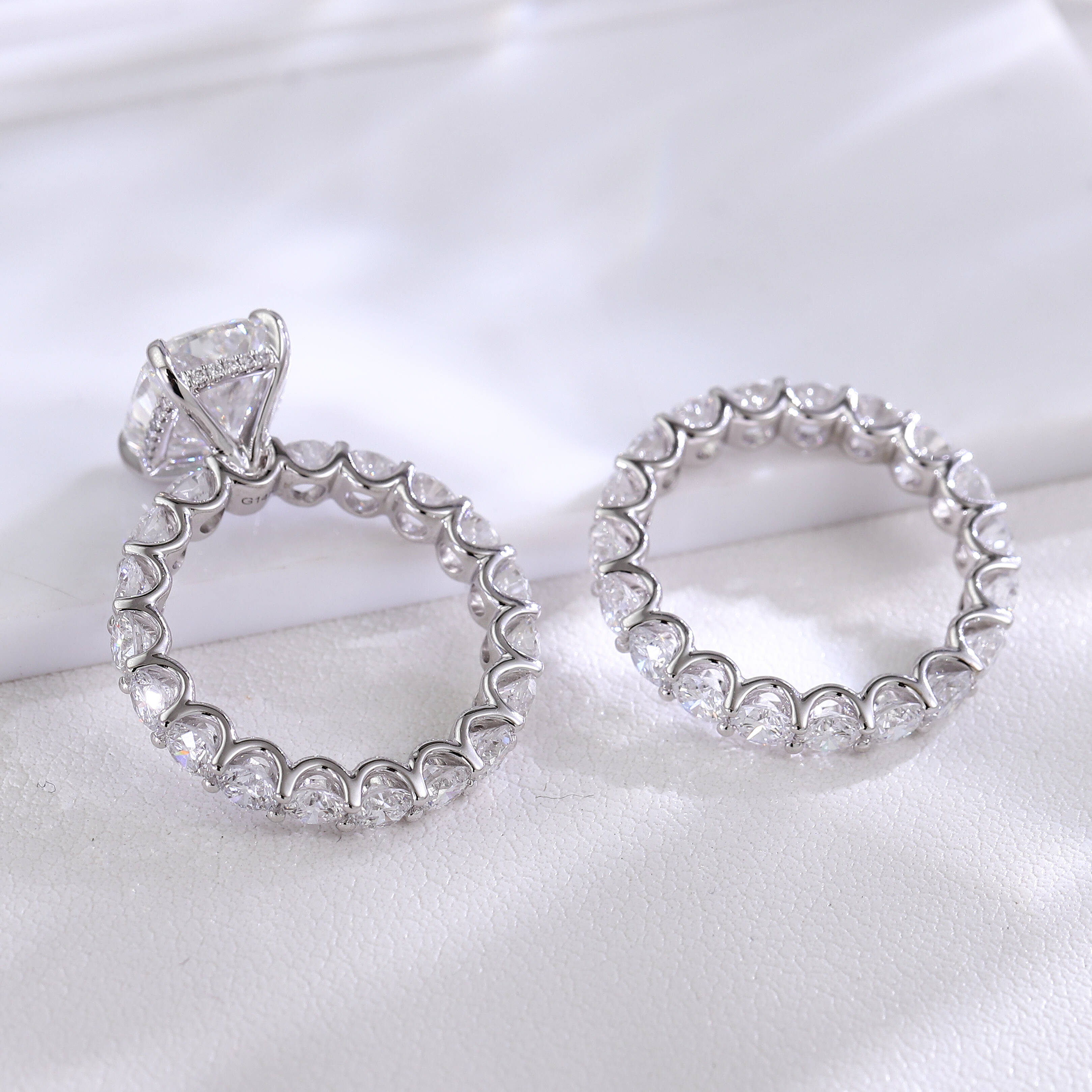 Luxury Jewelry Lab Diamond Engagement Wedding Ring Cushion Cut VVS Diamond 14k White Gold Ring Set for Women