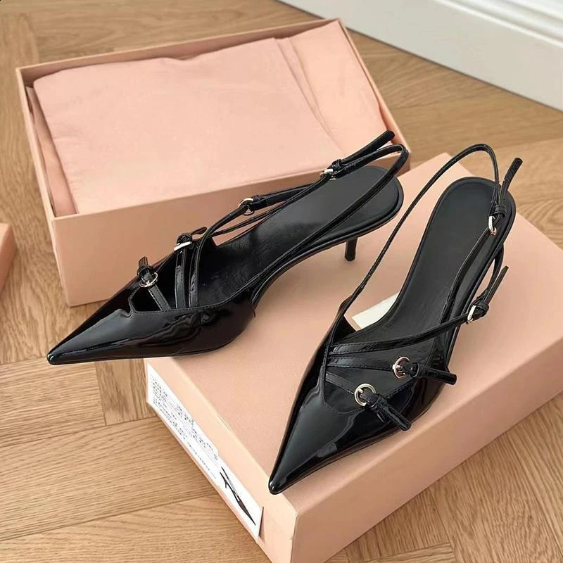 Womens High Heels Fashion Buckle 2024 Womens Shallow Sandals High Heeled250920