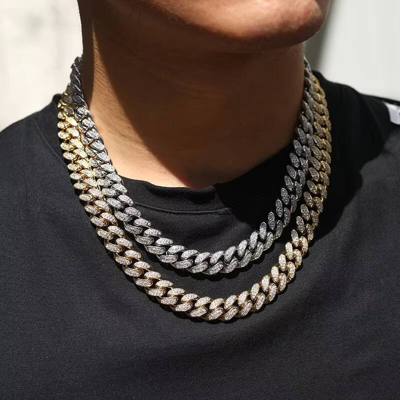Sparkling 8mm Miami Cuban Link VVS Moissanite Hiphop Jewelry 925 Silver White Gold Plated Cuban Link Chain