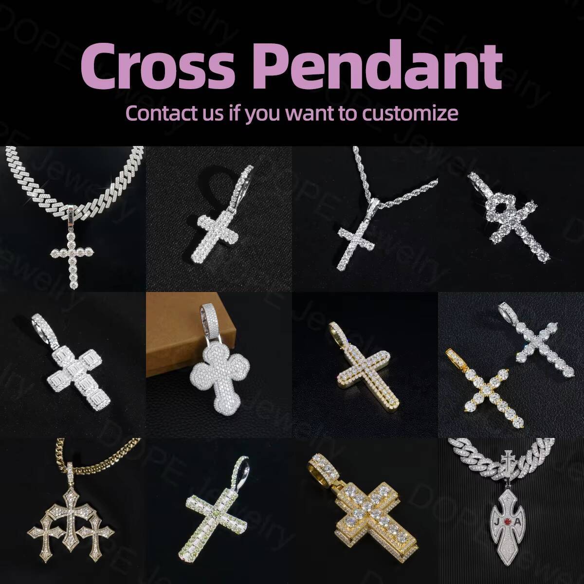 SizeCross Pendant 925 Silver 18k Gold Filled Hip Hop Tennis Cross Charm Round Cut Religious Moissanite Pendant