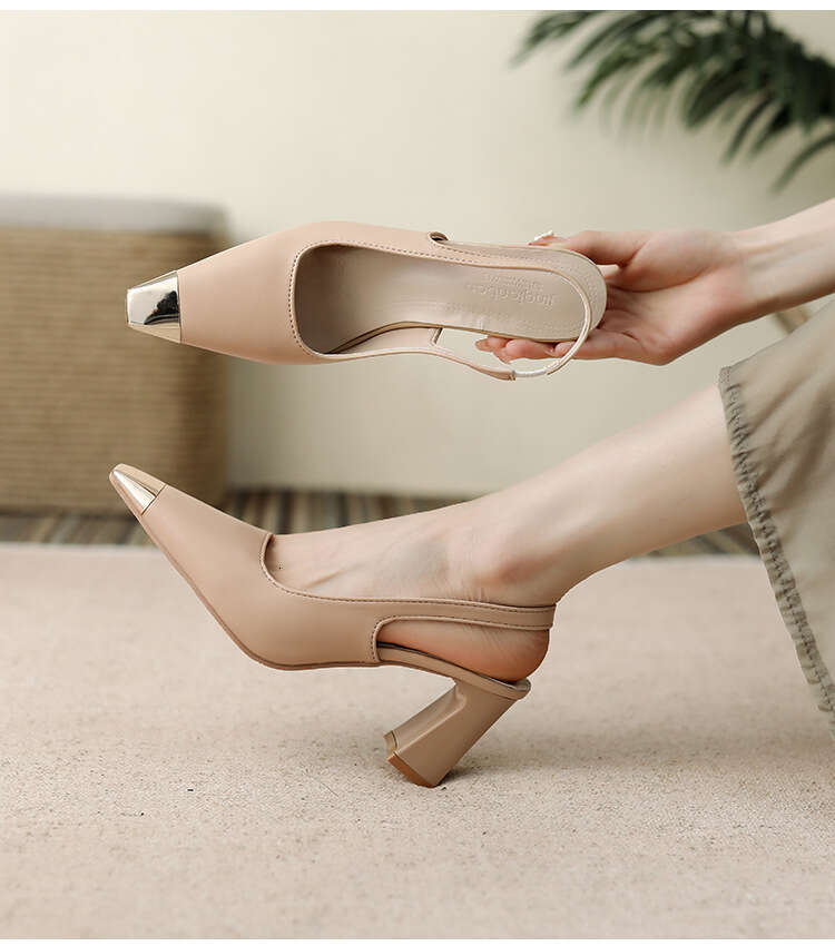 Women's 2025 Spring Summer New Korean Style Pointed High Heels Chunky Heel Closed Toe Sandals Backless Shallow Mouth Single Designer Shoe Shoes W