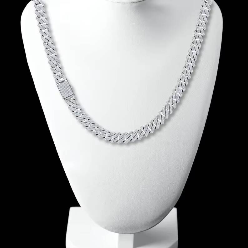 Hot Selling 8mm Cuban Link Chain Cuban Necklace 925 Silver Iced Out Hiphop Moissanite Cuban Chain