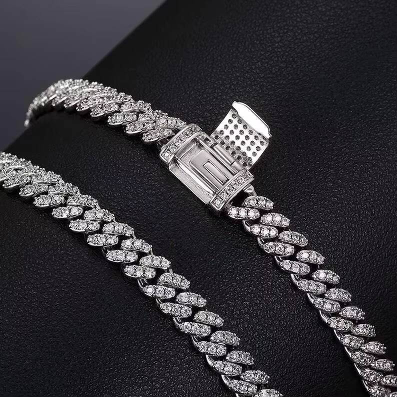 Size6mm 8mm 12mm Cuban Necklace 925 Silver Hiphop VVS Diamond Moissanite Cuban Chain