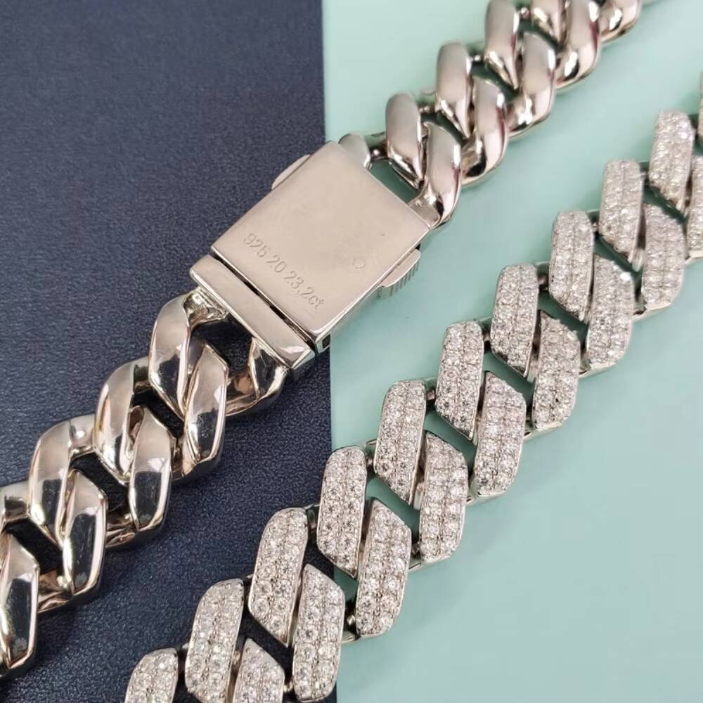 Iced Out 14MM Cuban Link Chain Hiphop Men Necklace 925 Silver VVS Moissanite Cuban Chain