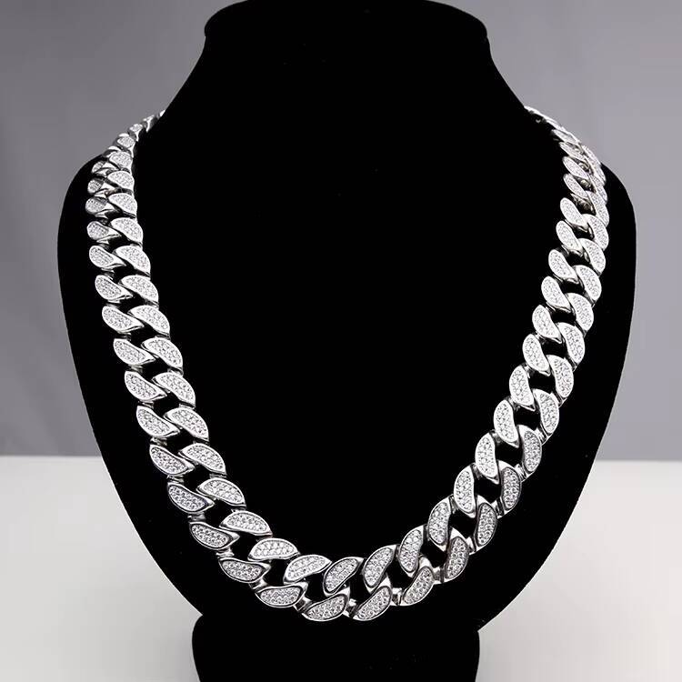 Iced Out Mens Miami Cuban Link Necklace Hip Hop Style with Moissanite Diamond Bling Prong 925 Silver Cuban Chain