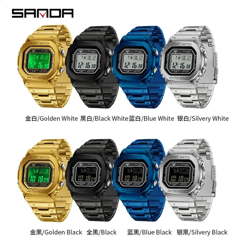 SANDA 2162 Exquisite Electronic Watch Fashion Waterproof LED Stainless Steel Strap Sports Mens Watch relgios masculino 250911 - view 7