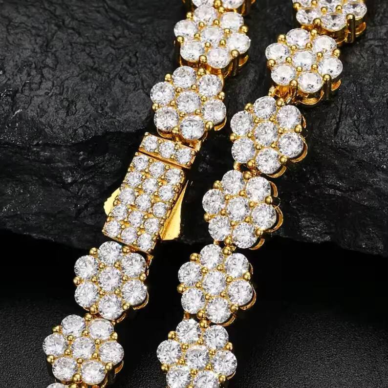 Hiphop Moissanite Chain 9mm Cluster Tennis Chain 925 Sterling Silver Iced Out VVS Moissanite Tennis Chain