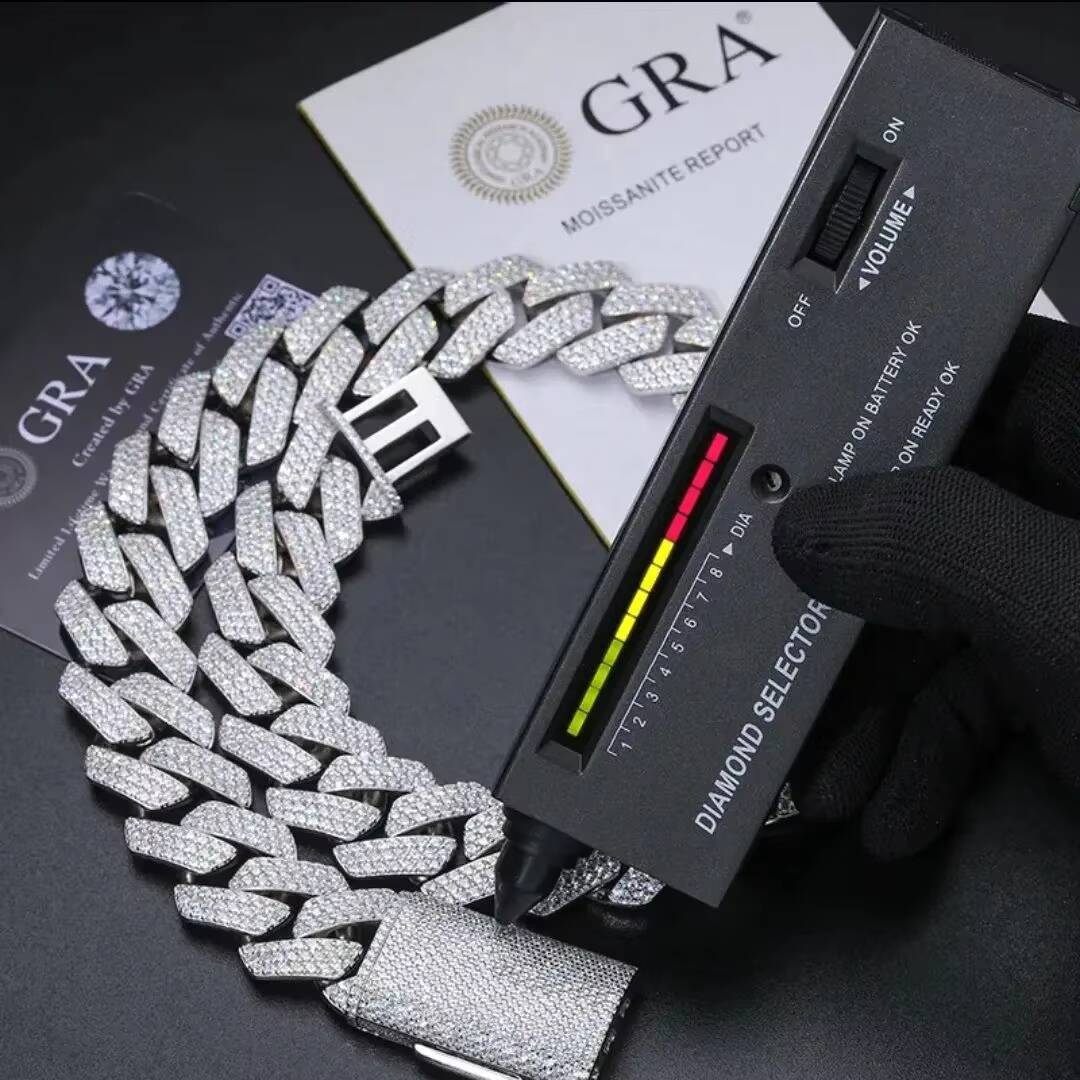 20mm Vvs Moissanite Cuban Link Pass Diamond Tester 925 Silver Heavy Chunky Iced Out Moissanite Cuban Chain