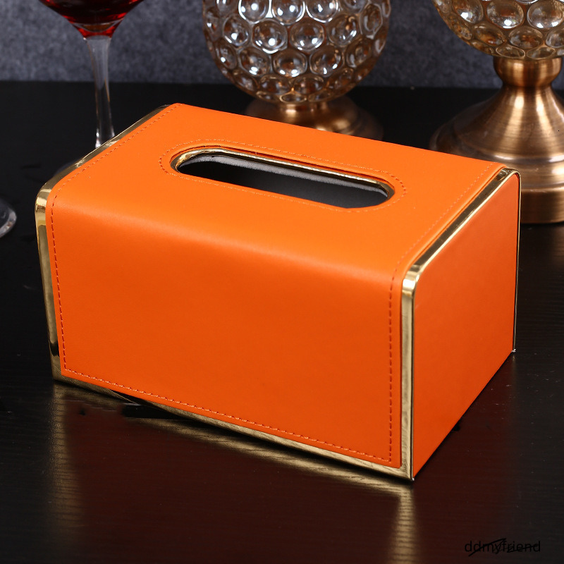 Style Orange Leather Multi-Function Desktop Tissue Storage Box