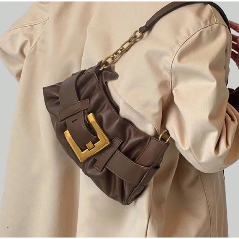 Spicy Girl Women s Armpit Bag French Minimalist Retro design Style With Chain Lock Pleated Women s Shoulder Bag Dinner Bag Autumn New Designer Bag