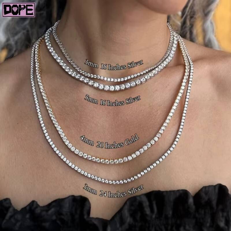 Pass Diamond Tester 345mm Tennis Chain 925 Silver Tennis Necklace Hiphop Iced Out Moissanite Tennis Chain