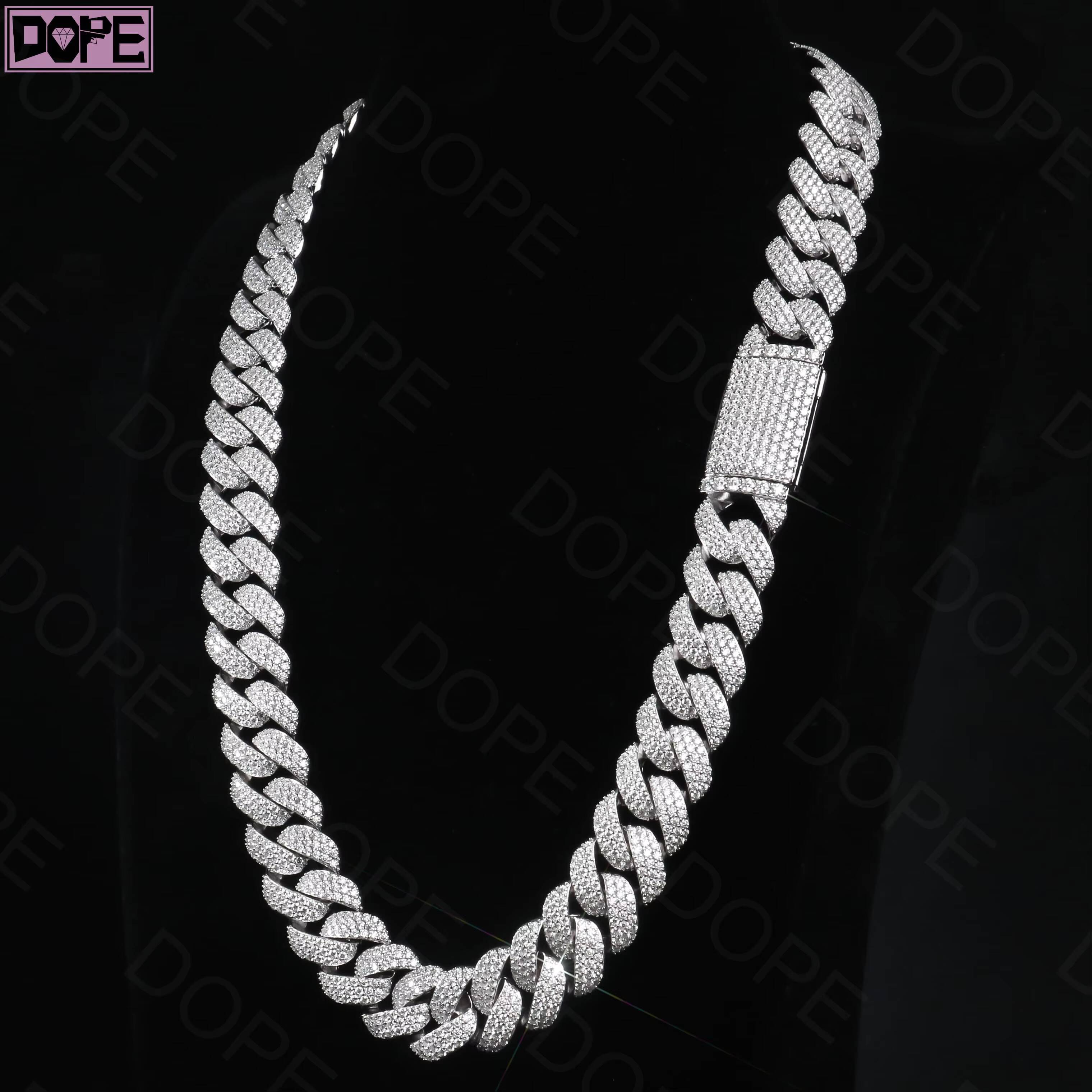 Hot 18MM Cuban Link Chain VVS Diamond Necklace Hiphop Iced Out 925 Silver Miami Moissanite Cuban Chain